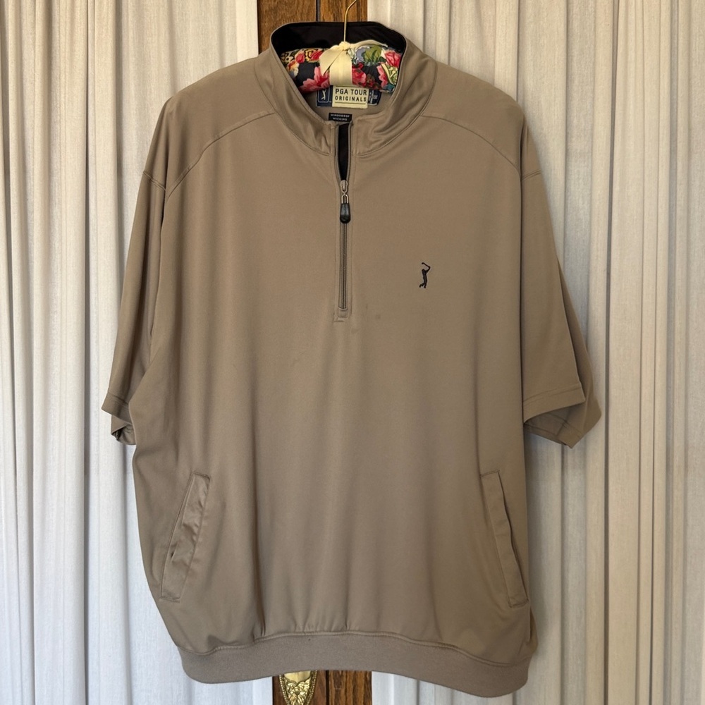 PGA Tour Tan 1/4 Zip Windproof Wicking Short Sleeve Pullover